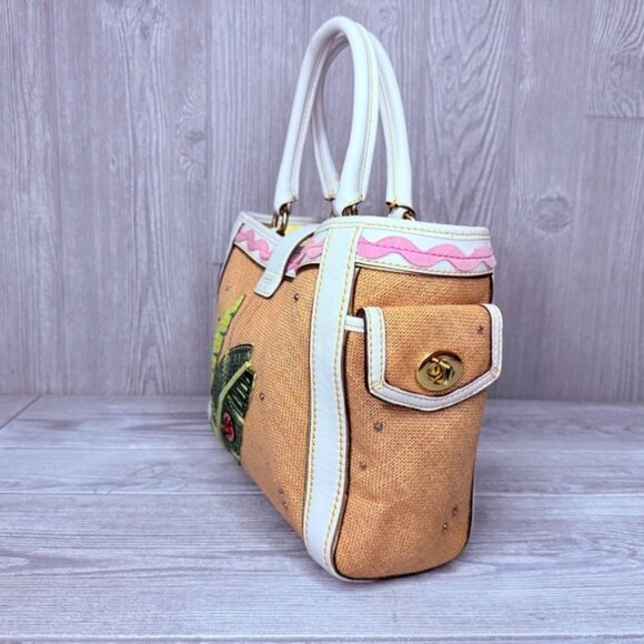 Vintage rare Coach Straw ladybug leaf tote bag purse rhinestone handbag summer - Picture 12 of 16